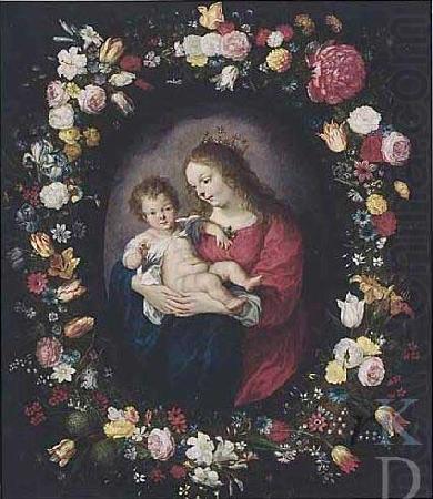 Antoine Sallaert Madonna: i.e. Mary with the Christ-child in a garland of flowers. china oil painting image